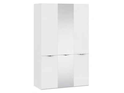 Шкаф комбинированный Глосс (ТриЯ) с 2 дверями со стеклом и 1 зеркальной дверью Белый глянец, Стекло